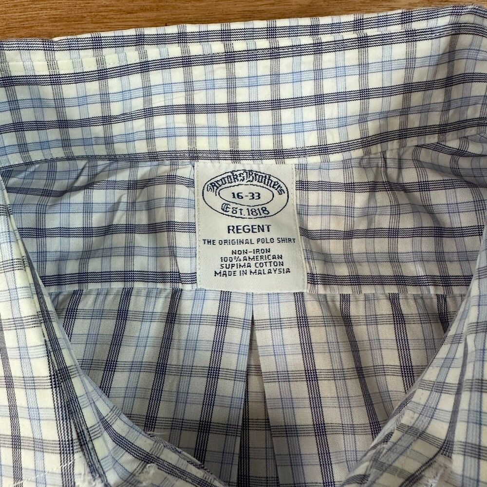 Brooks Brothers Regent Plaid Button Down Shirt Large Blue White Supima Cotton - Picture 4 of 5